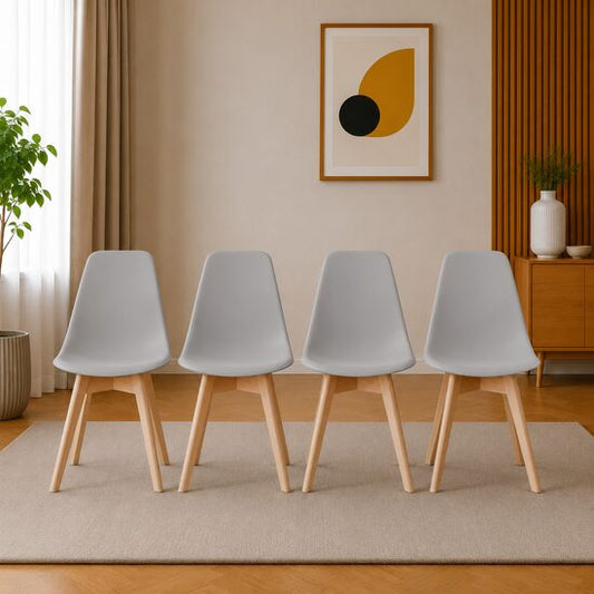 Set 4 scaune bucatarie/living, Artool, Kito, PP gri, picioare lemn natur, 46x54.5x80 cm