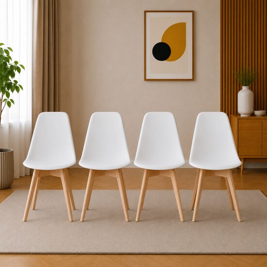 Set 4 scaune bucatarie/living, Artool, Kito, PP alb, picioare lemn natur, 46x54.5x80 cm