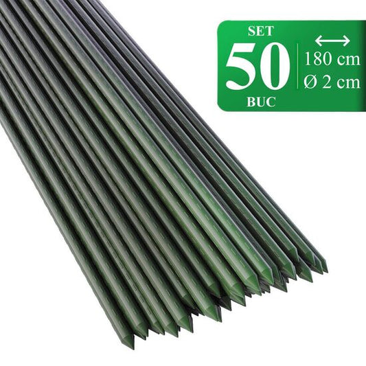 Set 50 araci de gradina, suport pentru rosii, castraveti si fasole, metal acoperit cu PVC, rezistenti la rugina, verde, 180x2 cm, Artool