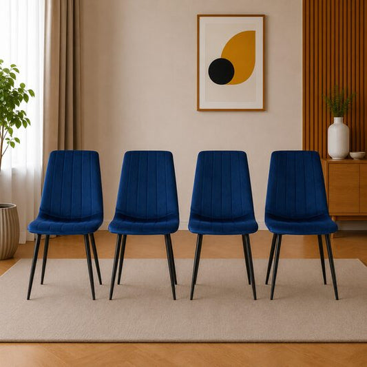 Set 4 scaune bucatarie/living, Artool, Lava, catifea bleumarin, picioare metal negru, 43x51x90 cm