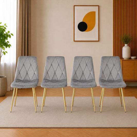 Set 4 scaune bucatarie/living, Artool, Libra, catifea gri deschis, picioare metal auriu, 45x54x86.5 cm