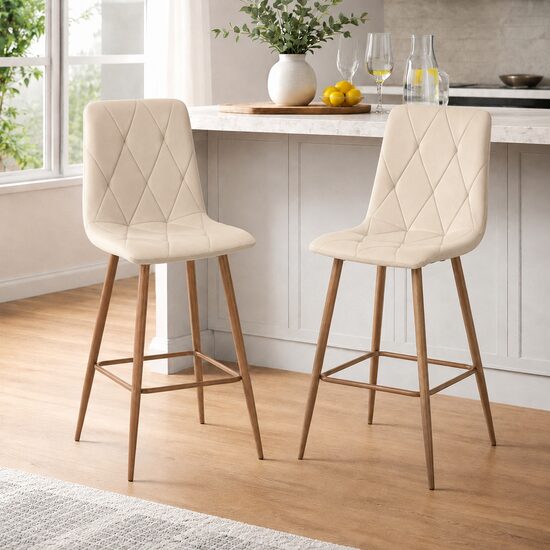 Set 2 scaune de bucatarie/bar, Artool, Libra, catifea bej deschis, picioare metal natur, 52x56x112 cm