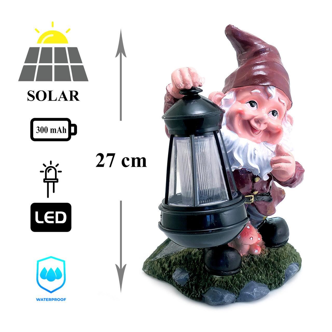 Decoratiune gradina, ceramica/plastic, lampa solara, pitic, 17x16x27 cm