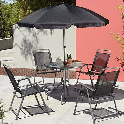 Set mobilier gradina/terasa, gri, 1 masa, 4 scaune, 1 umbrela, Leticia Grey