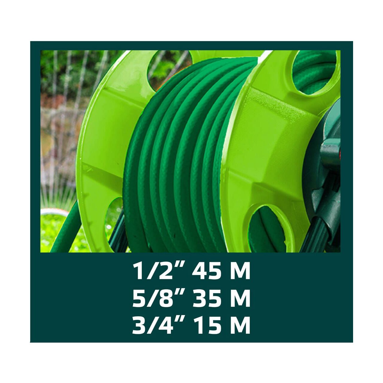 Tambur, rola, pentru furtun gradina, 1/2"-45 m, 3/4"-15 m, Verto