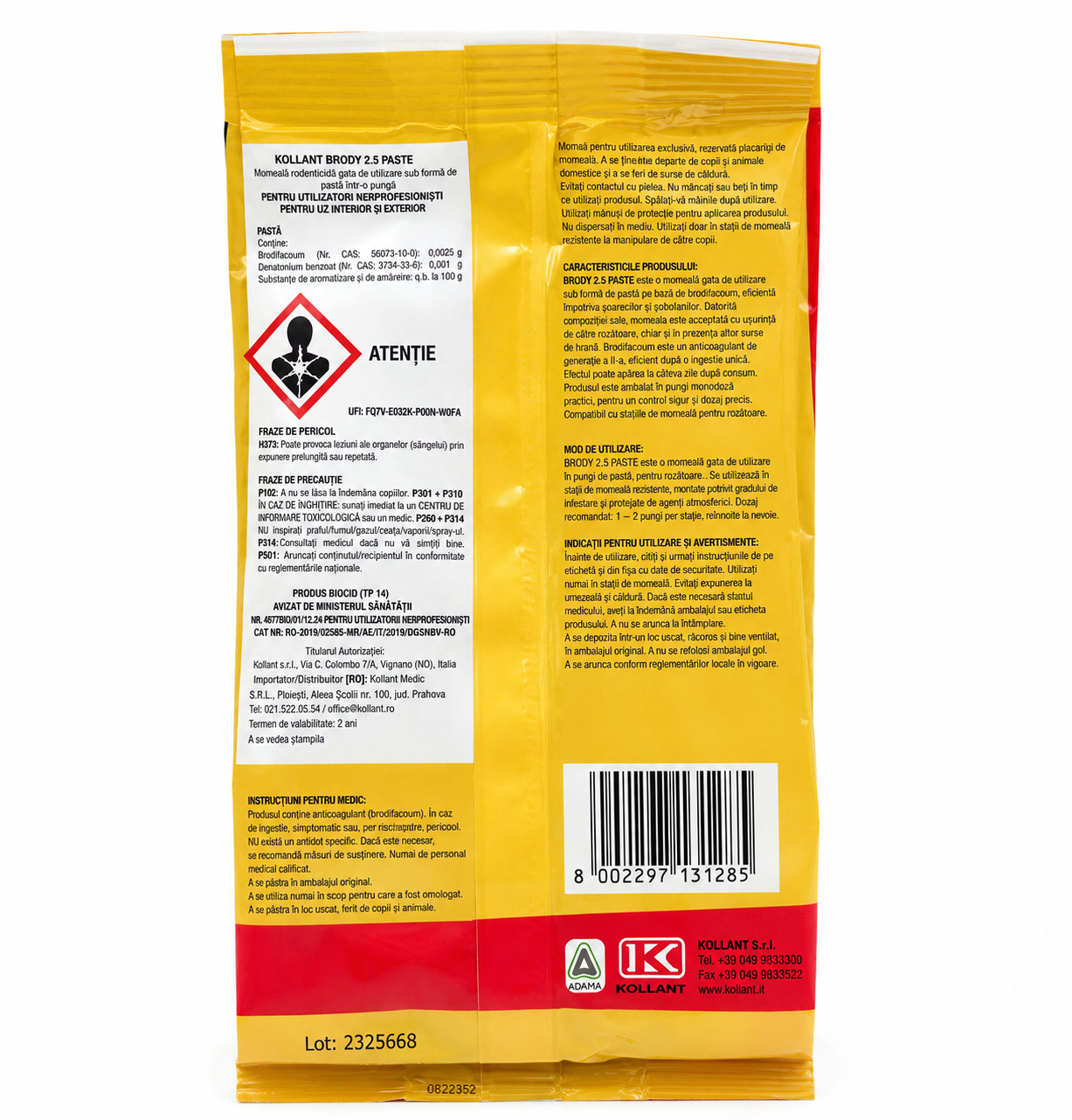 Raticid Brody 2.5 Paste  – Combatere Soareci si Sobolani – Brodifacoum – Kollant