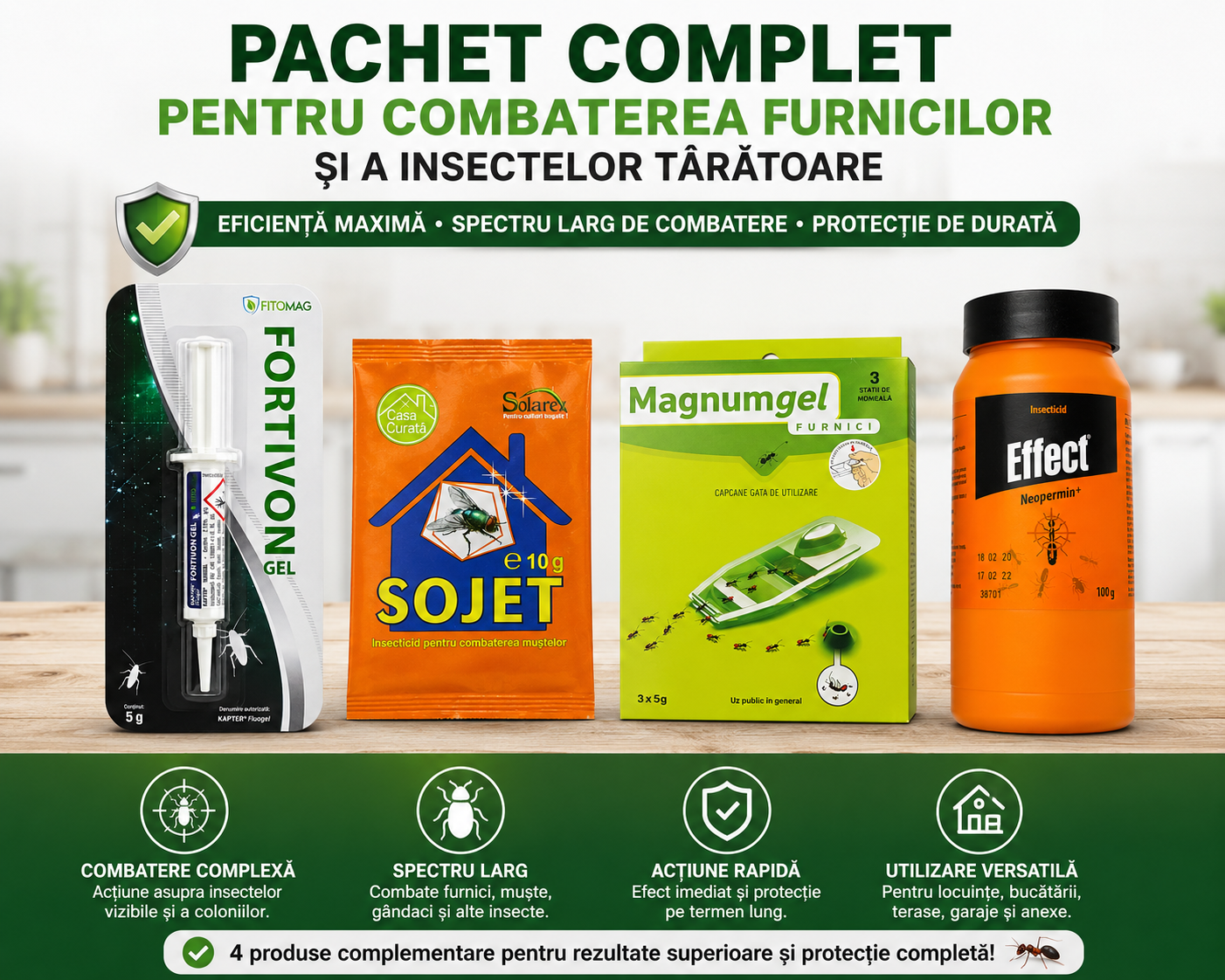 Pachet Complet Insecte si Taratoare  – Magnum Gel + Fortivon Gel + Sojet + Effect Neopermin+