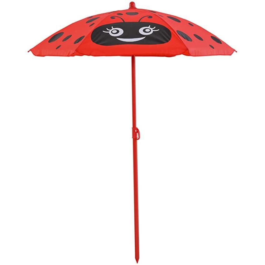 Set mobilier gradina/terasa pentru copii, pliabil, rosu, model buburuza, 1 masa cu umbrela, 2 scaune, Melisenda