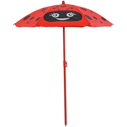 Set mobilier gradina/terasa pentru copii, pliabil, rosu, model buburuza, 1 masa cu umbrela, 2 scaune, Melisenda