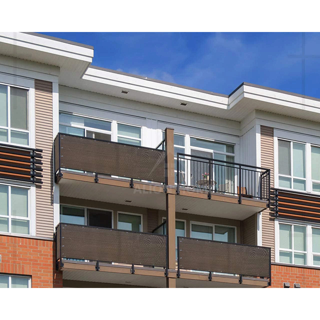 Paravan pentru balcon, terasa, gard, UV, 800 g/m2, maro, negru, 3x0.9 m
