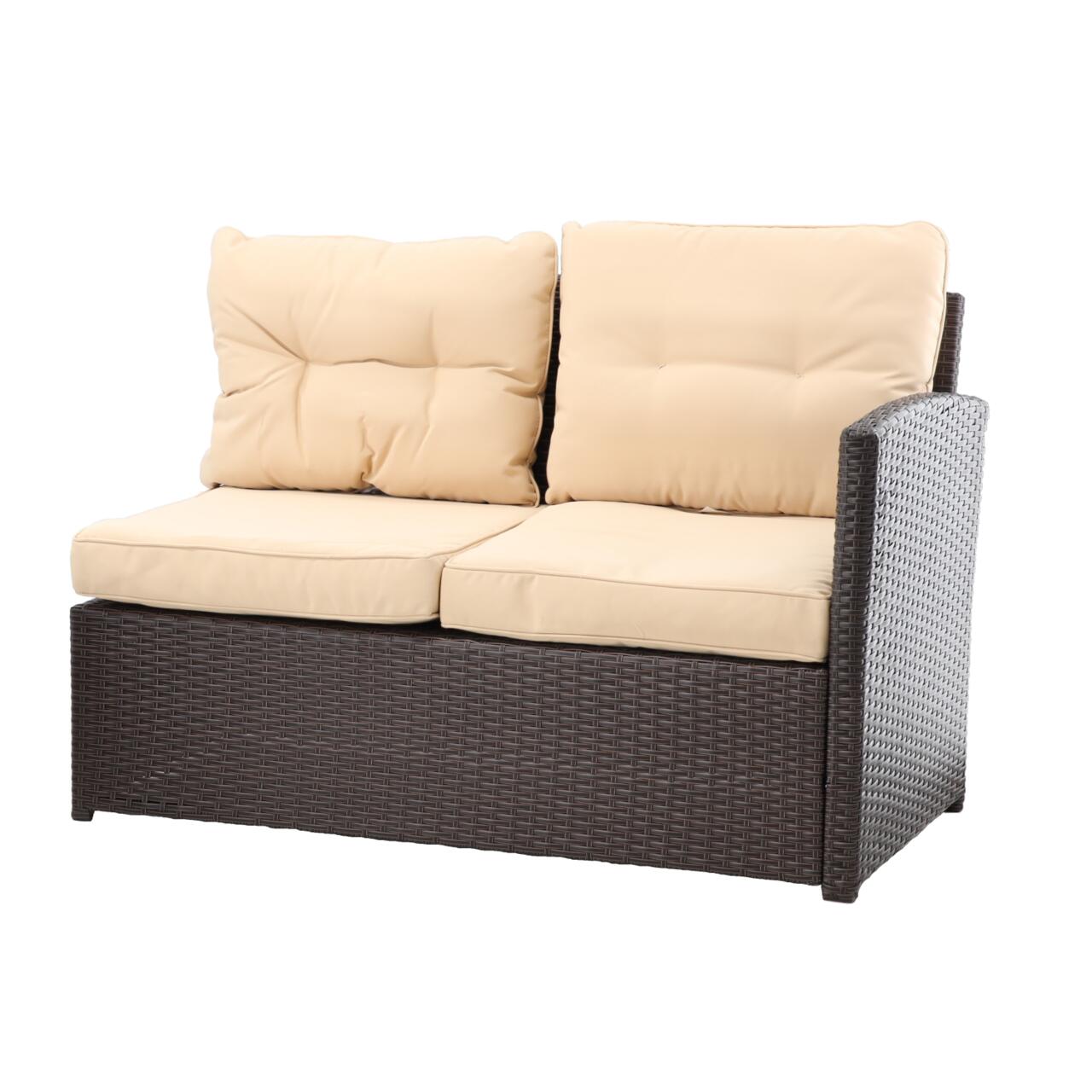Set mobilier gradina/terasa, poliratan, maro si crem, 1 masa, 2 tabureti, 1 canapea colt, Chomik, Cassy