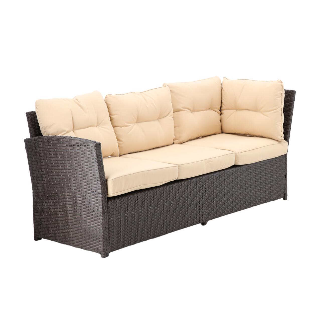 Set mobilier gradina/terasa, poliratan, maro si crem, 1 masa, 2 tabureti, 1 canapea colt, Chomik, Cassy