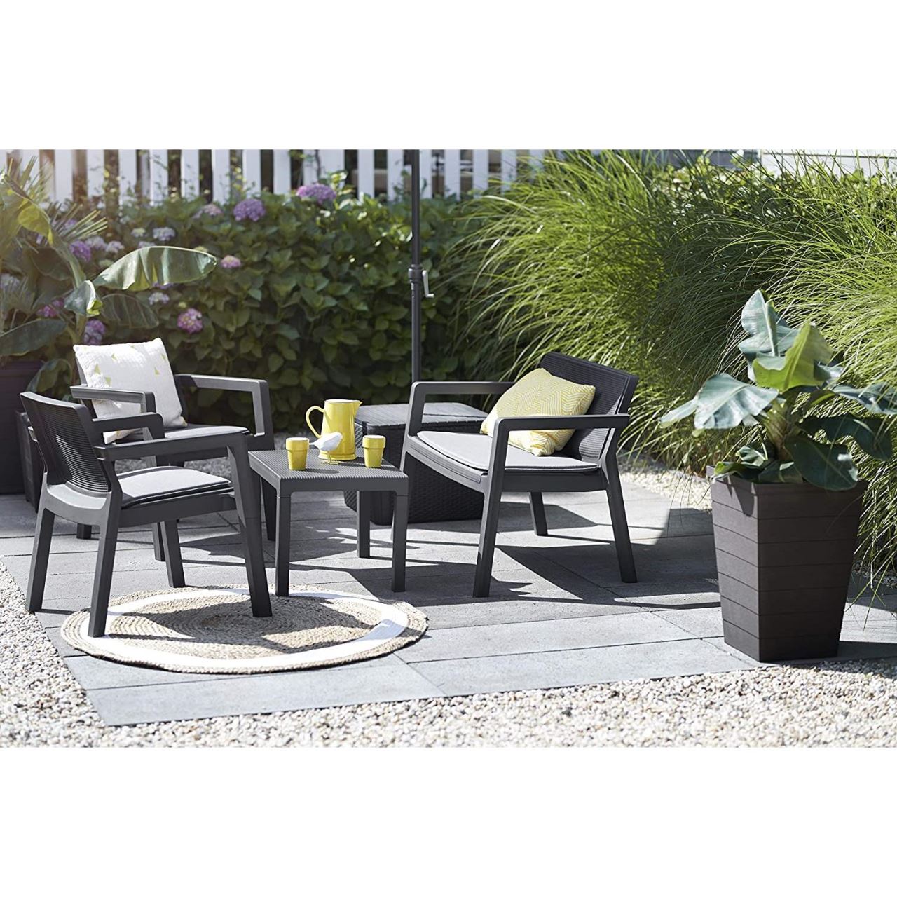 Set mobilier gradina/terasa, grafit, 1 masa, 1 banca, 2 scaune, Emily