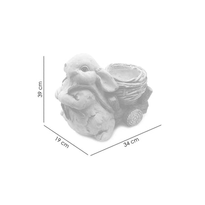 Decoratiune gradina, ceramica, iepure cu carucior, 34x19x39 cm