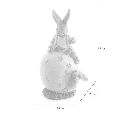 Decoratiune gradina, ceramica, LED, iepure pe ou, 26x20x45 cm