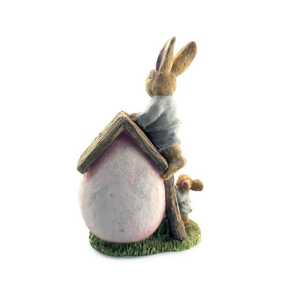 Decoratiune gradina, ceramica, LED, iepure cu casa, 31x22x48 cm