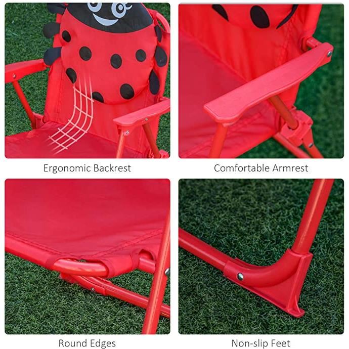 Set mobilier gradina/terasa pentru copii, pliabil, rosu, model buburuza, 1 masa cu umbrela, 2 scaune, Melisenda