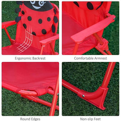 Set mobilier gradina/terasa pentru copii, pliabil, rosu, model buburuza, 1 masa cu umbrela, 2 scaune, Melisenda
