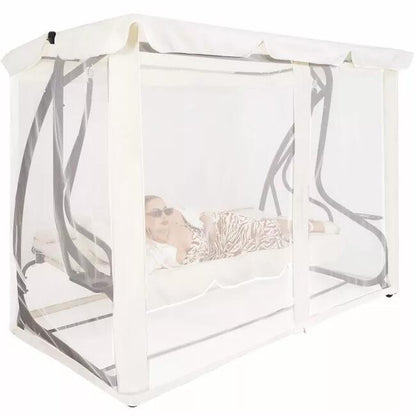 Balansoar gradina, Springos, 3 locuri, cu plasa insecte, crem, 220x120x160 cm, functie pat, max 280 kg