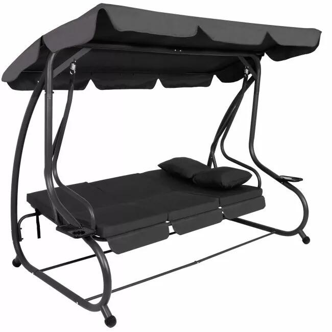 Balansoar gradina, Springos, 3 locuri, cu plasa insecte, gri, 215x125x165 cm, functie pat, max 280 kg