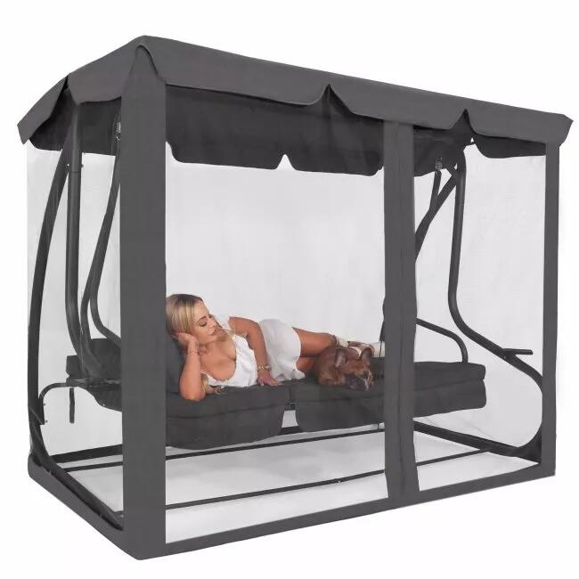 Balansoar gradina, Springos, 3 locuri, cu plasa insecte, gri, 215x125x165 cm, functie pat, max 280 kg