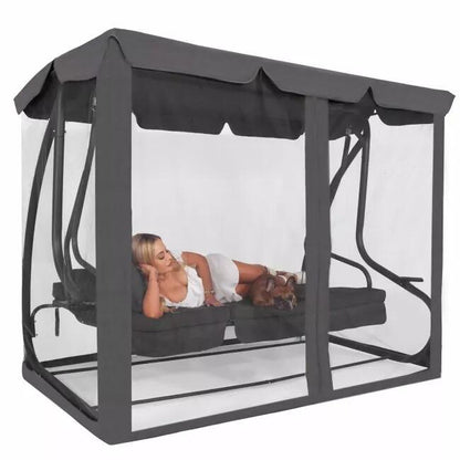 Balansoar gradina, Springos, 3 locuri, cu plasa insecte, gri, 215x125x165 cm, functie pat, max 280 kg