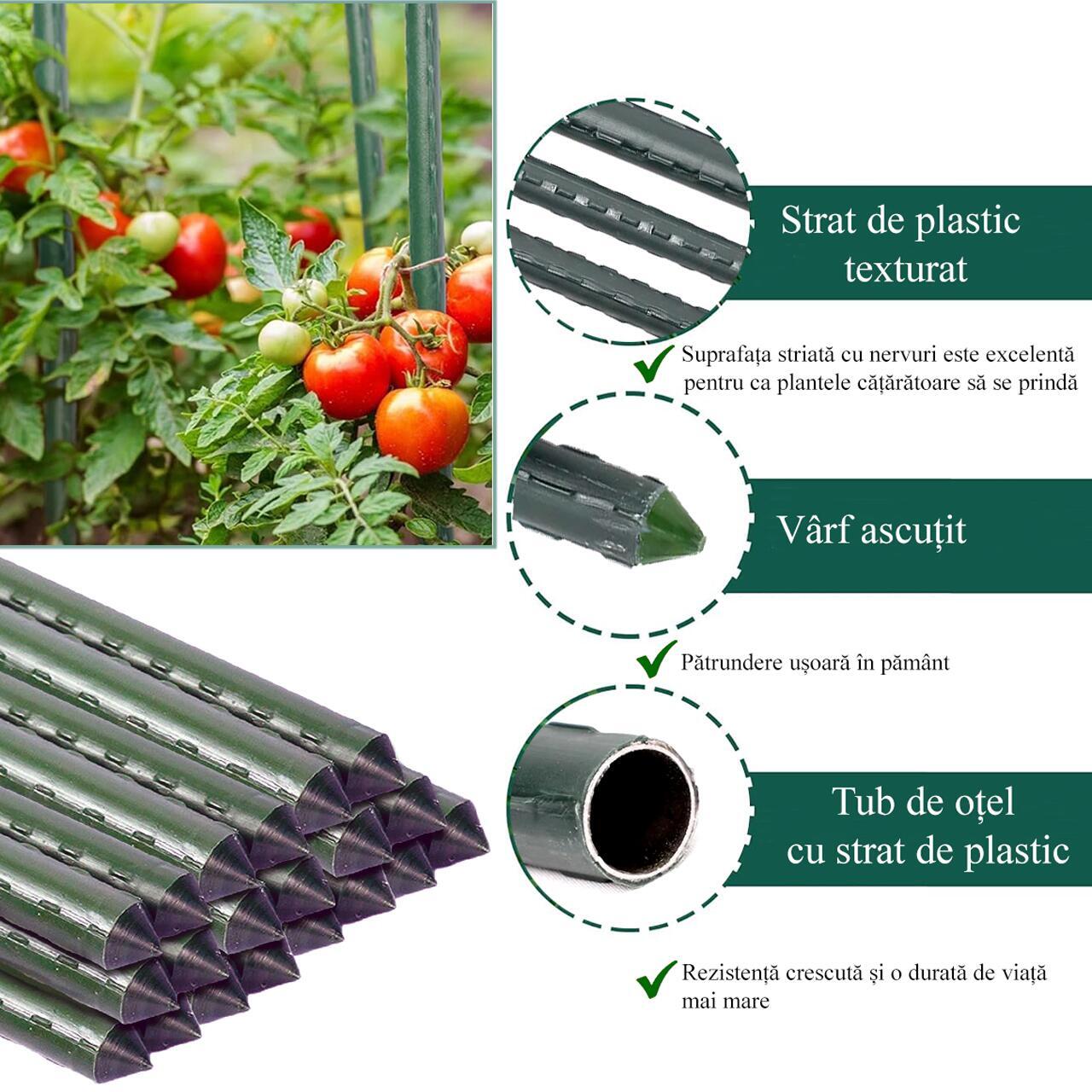 Suport/arac pentru plante, rosii, metal + PVC, verde, 0.8x75 cm, Artool