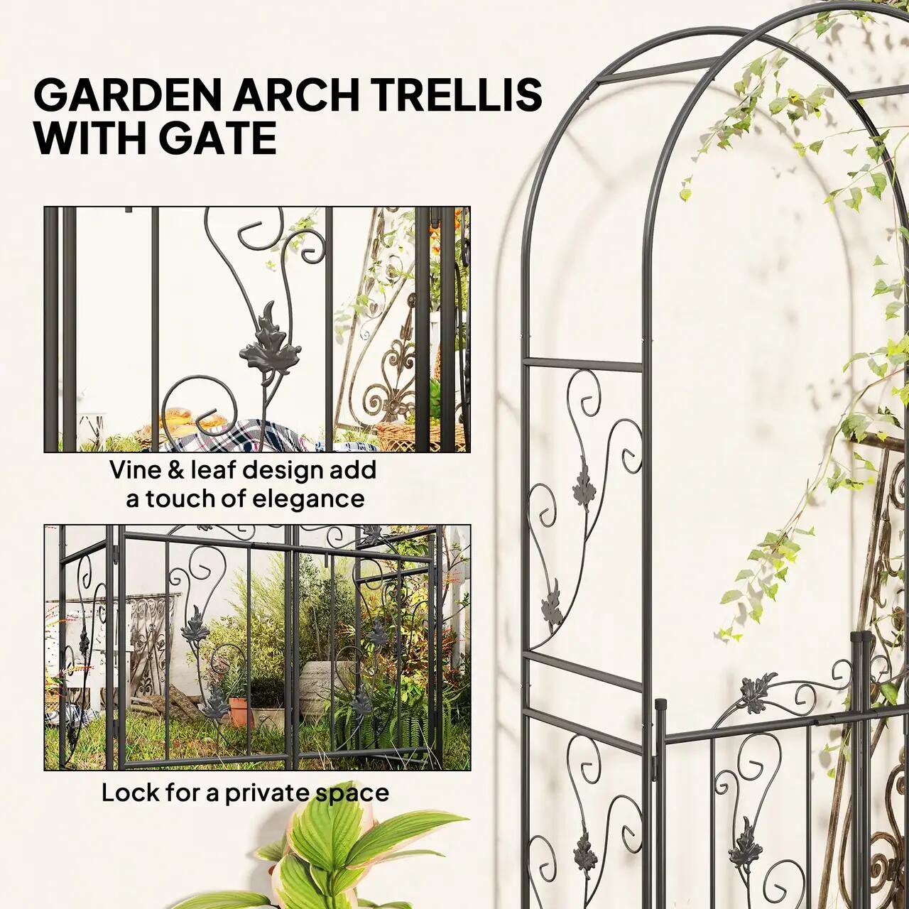 Arcada metalica, pergola pentru gradina, cu portita, 107x45x217 cm