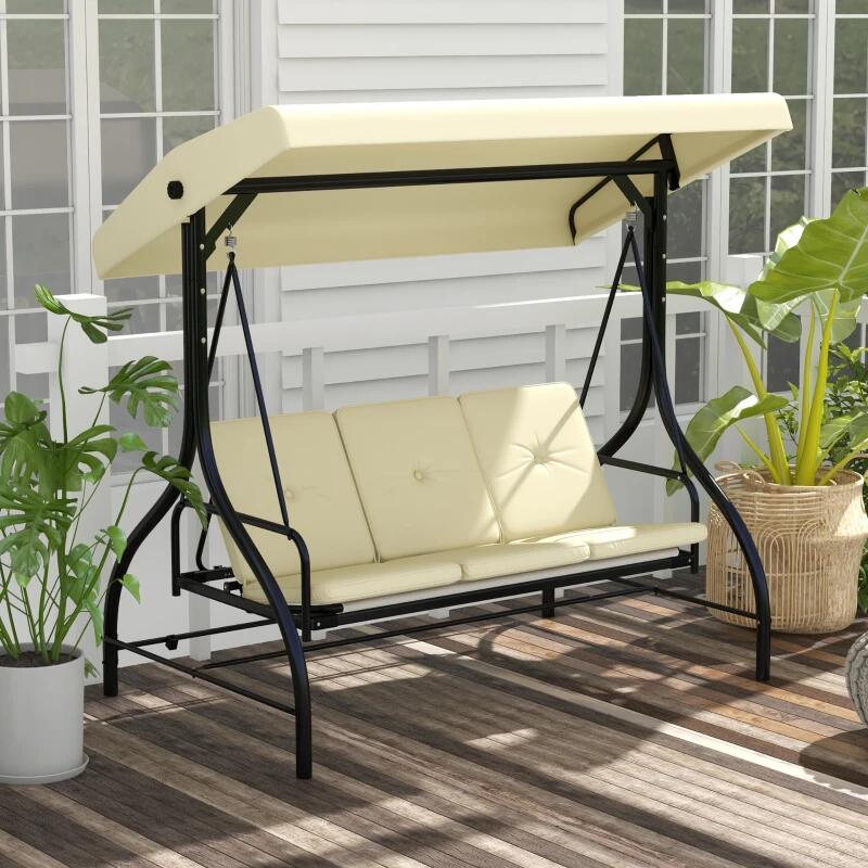 Balansoar gradina, 3 locuri, bej, 195x117x175 cm, functie pat, max 240 kg, Teko