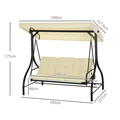 Balansoar gradina, 3 locuri, bej, 195x117x175 cm, functie pat, max 240 kg, Teko