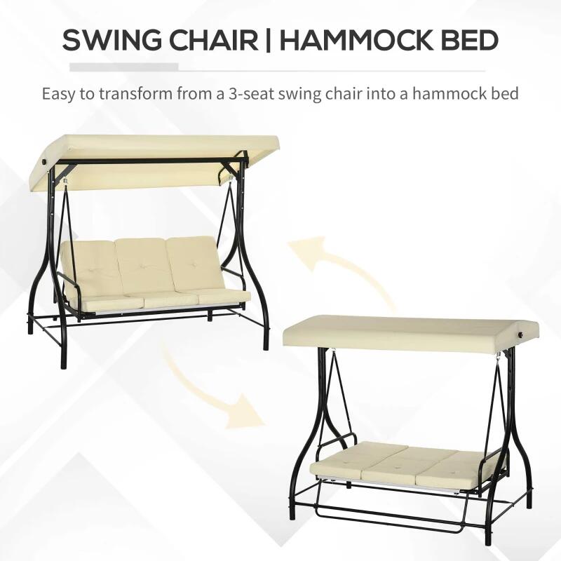 Balansoar gradina, 3 locuri, bej, 195x117x175 cm, functie pat, max 240 kg, Teko