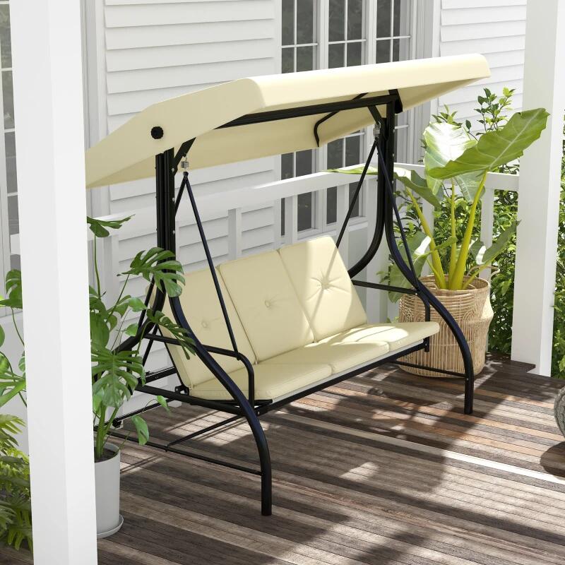 Balansoar gradina, 3 locuri, bej, 195x117x175 cm, functie pat, max 240 kg, Teko