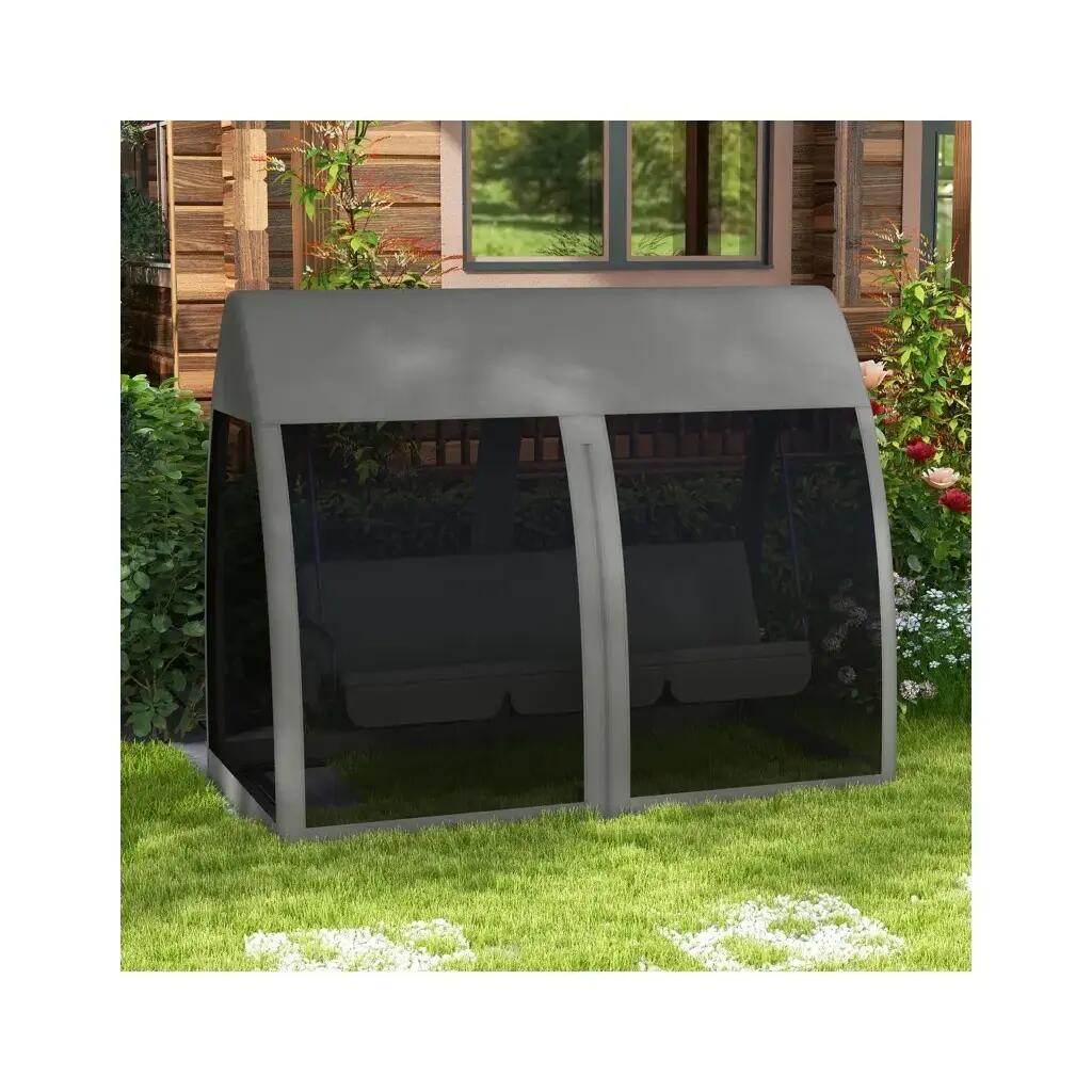 Balansoar gradina, 3 locuri, cu plasa insecte, gri inchis, 240x140x197 cm, functie pat, max 300 kg, Monte Carlo