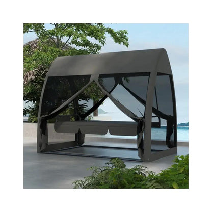 Balansoar gradina, 3 locuri, cu plasa insecte, gri inchis, 240x140x197 cm, functie pat, max 300 kg, Monte Carlo