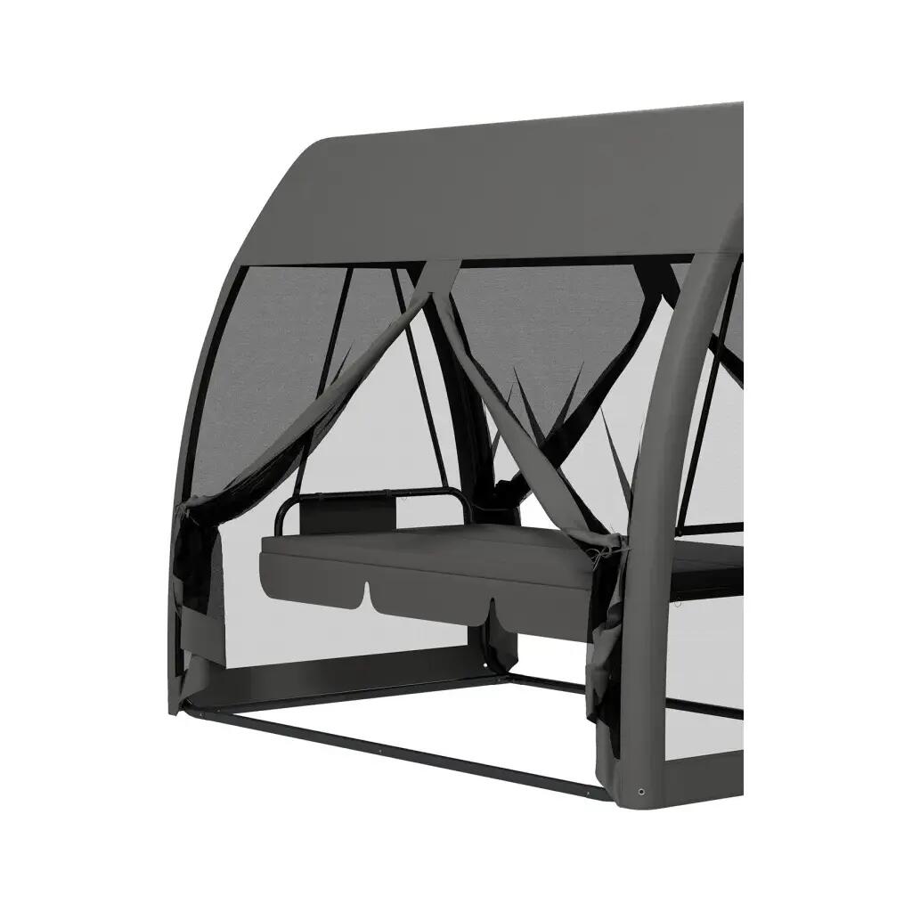 Balansoar gradina, 3 locuri, cu plasa insecte, gri inchis, 240x140x197 cm, functie pat, max 300 kg, Monte Carlo