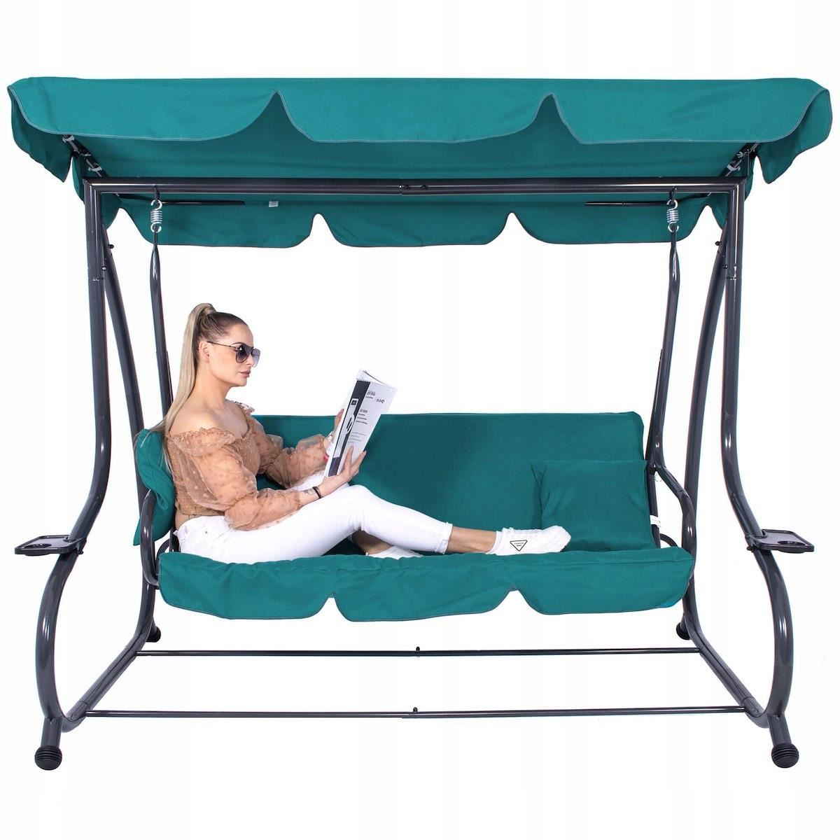 Balansoar gradina, 3 locuri, turcoaz, 190x125x163, functie pat, Venezia