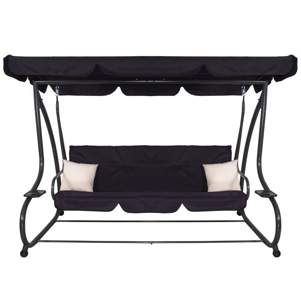 Balansoar gradina, 4 locuri, negru, 220x120x162 cm, functie pat, Linda
