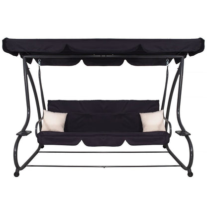 Balansoar gradina, 4 locuri, negru, 220x120x162 cm, functie pat, Linda
