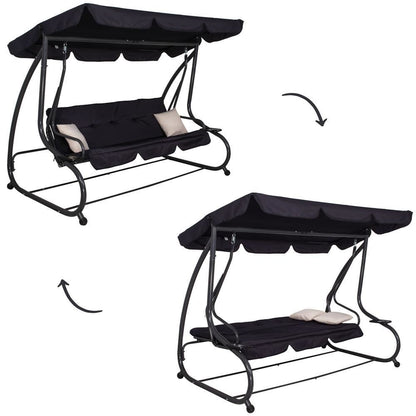 Balansoar gradina, 4 locuri, negru, 220x120x162 cm, functie pat, Linda