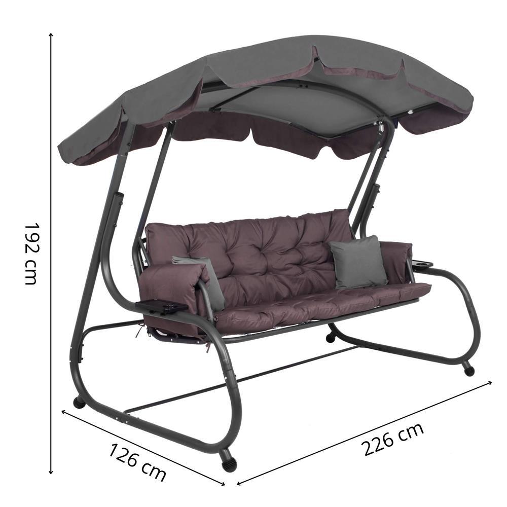 Balansoar gradina, Springos, 3 locuri, cu plasa insecte, gri si maro, 226x126x192 cm, functie pat, perne, max 260 kg, Diana