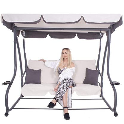 Balansoar gradina, Springos, 3 locuri, ecru si gri, 194x122x167-200 cm, functie pat, max 280 kg, Venetia