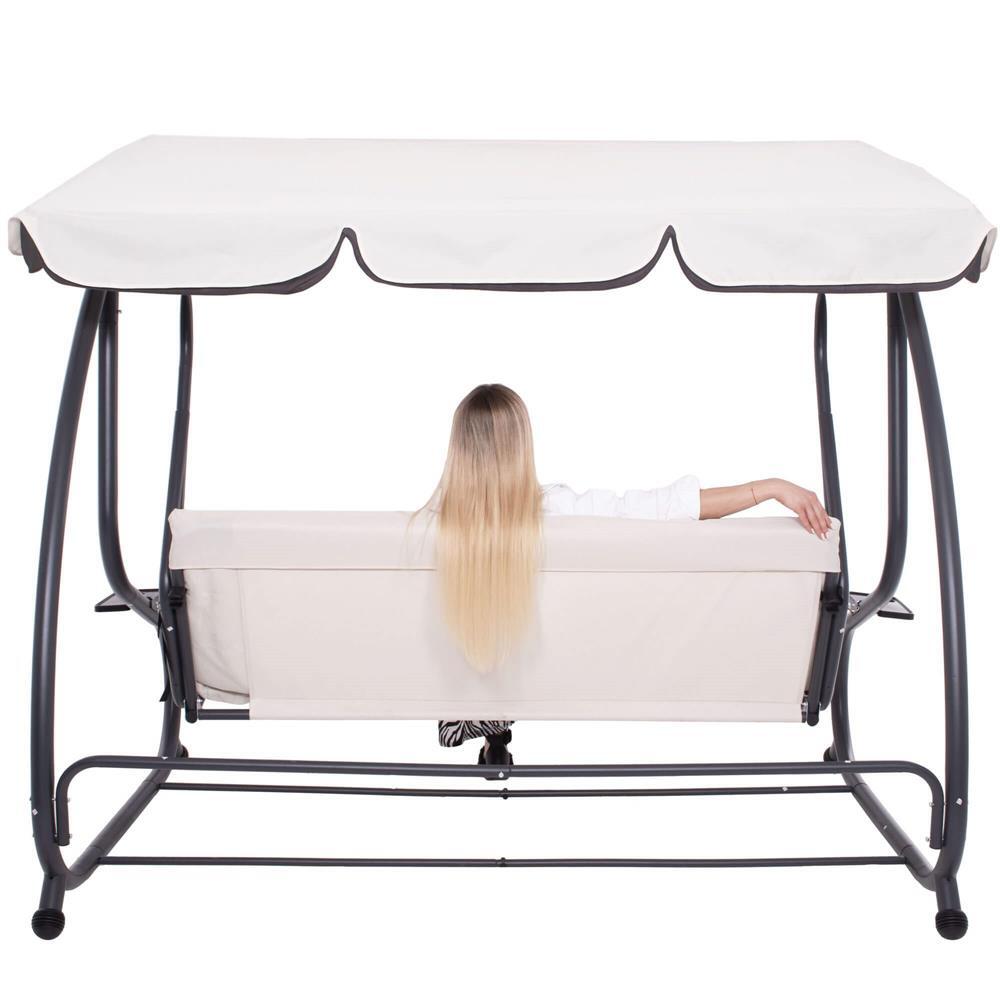 Balansoar gradina, Springos, 3 locuri, ecru si gri, 194x122x167-200 cm, functie pat, max 280 kg, Venetia