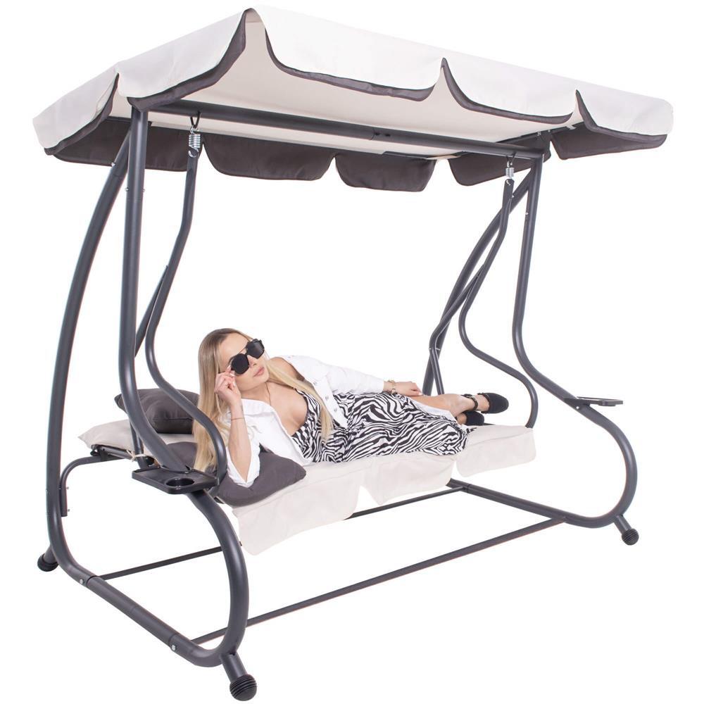 Balansoar gradina, Springos, 3 locuri, ecru si gri, 194x122x167-200 cm, functie pat, max 280 kg, Venetia