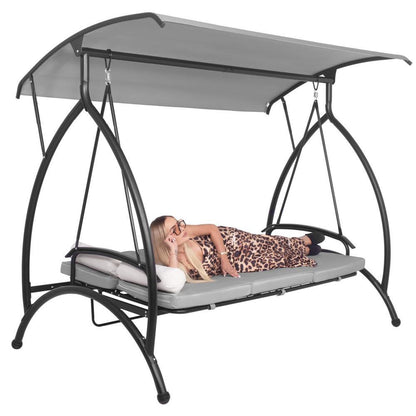 Balansoar gradina, Springos, 3 locuri, gri, 230x136x190 cm, functie pat, max 330 kg, Joko
