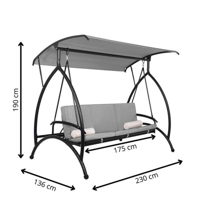 Balansoar gradina, Springos, 3 locuri, gri, 230x136x190 cm, functie pat, max 330 kg, Joko