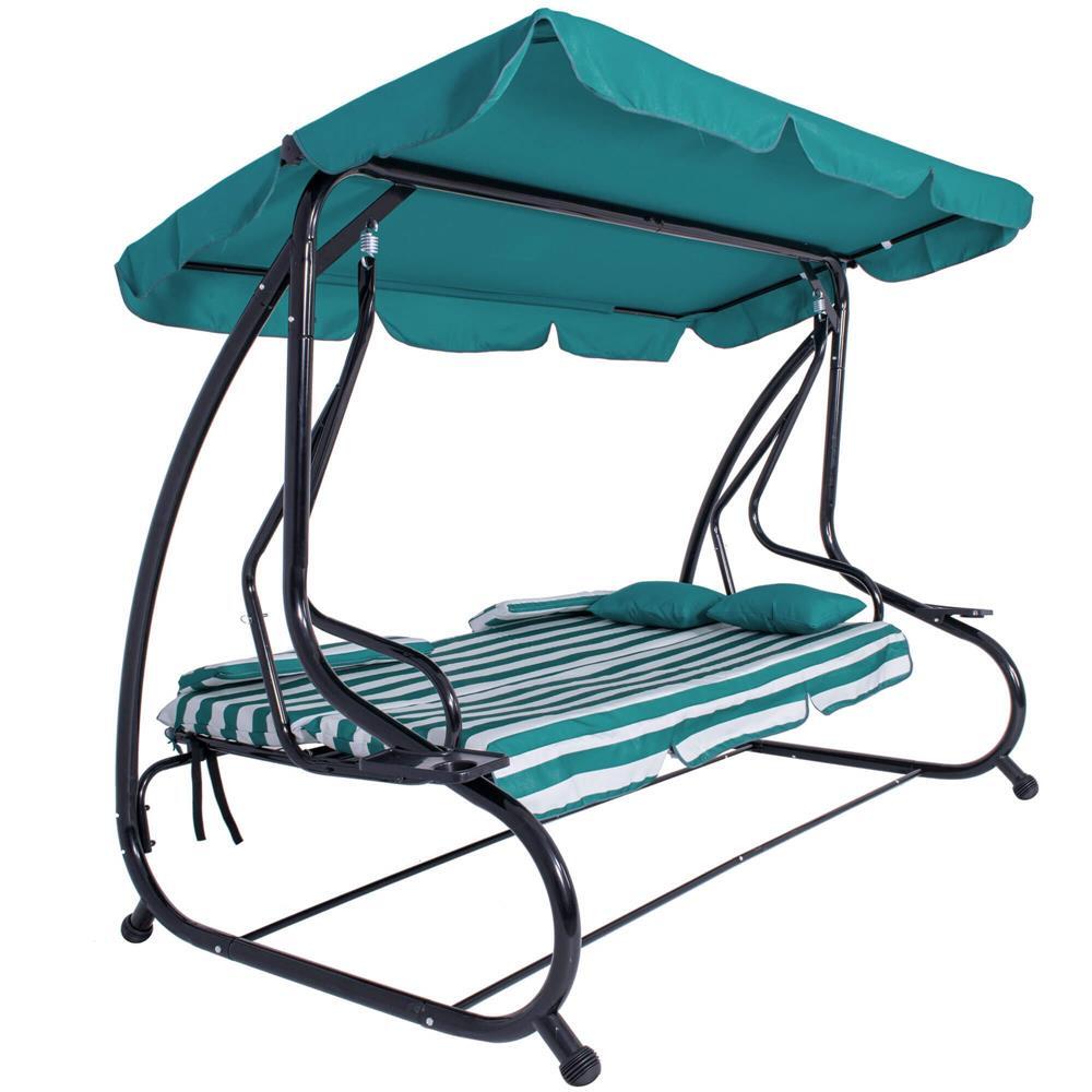 Balansoar gradina, Springos, 4 locuri, turcoaz, alb, 230x130x162 cm, functie pat, max 300 kg