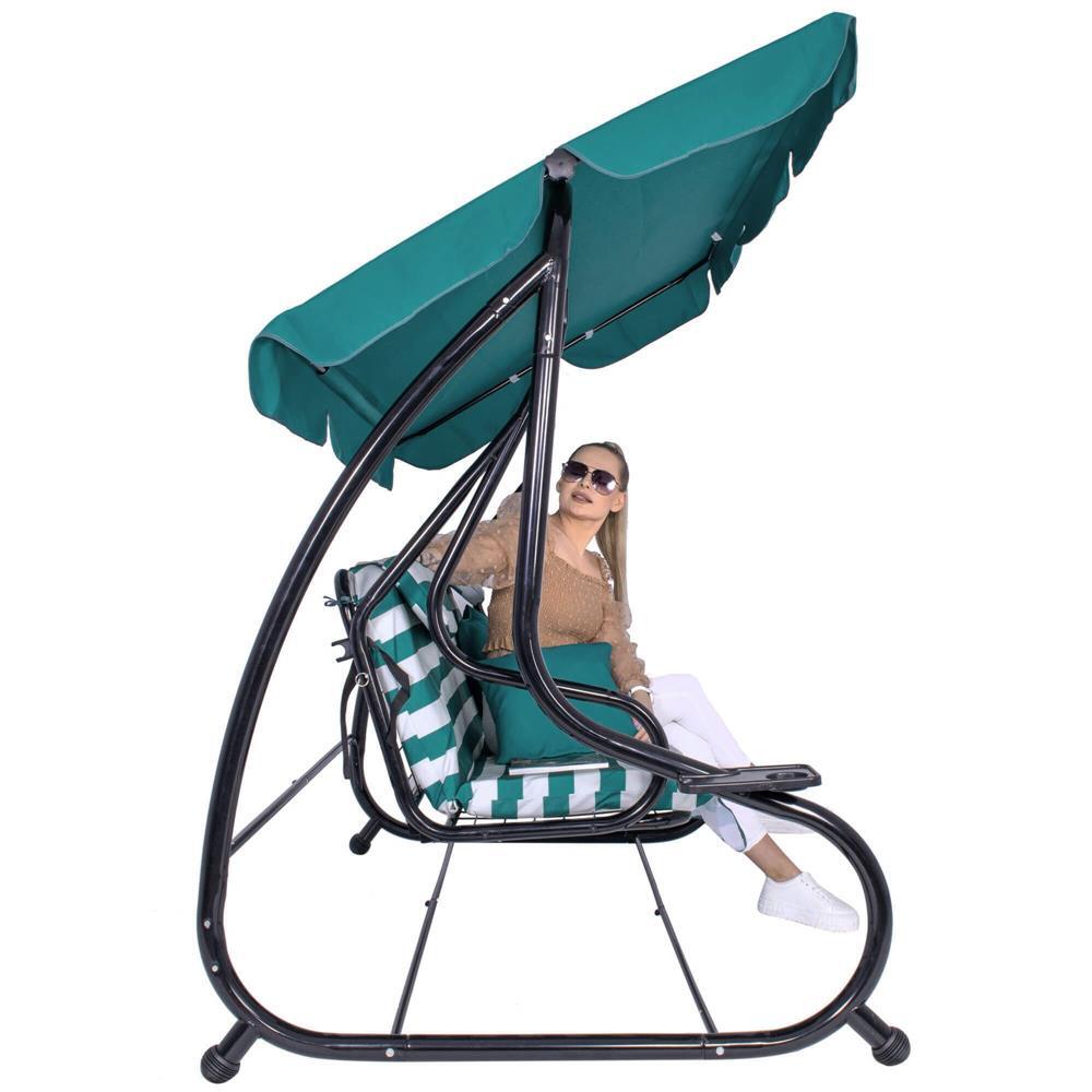 Balansoar gradina, Springos, 4 locuri, turcoaz, alb, 230x130x162 cm, functie pat, max 300 kg