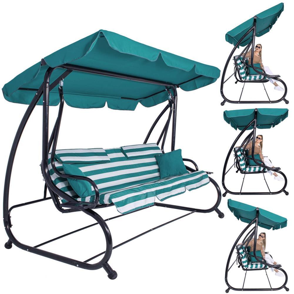 Balansoar gradina, Springos, 4 locuri, turcoaz, alb, 230x130x162 cm, functie pat, max 300 kg