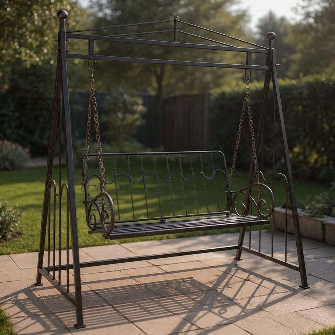 Balansoar gradina, metalic, cu arcada, pergola, 2 locuri, bronz antic, 162x90x205 cm, Don