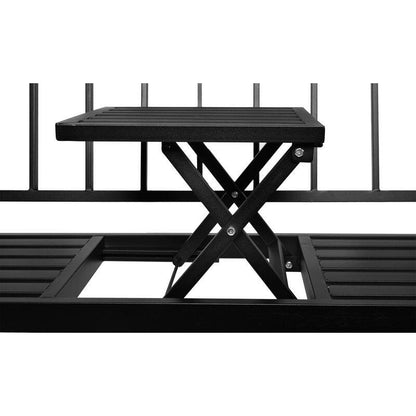 Banca de gradina, cu masuta extensibila, structura metal, negru, 127x53x84 cm, Pegi